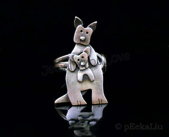Adjustable Sterling Silver Kangaroo Ring - Hoppie