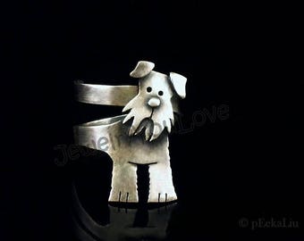 Schnauzer Ring / Sterling Silver Dog/Pet Schnauzer Ring - Sasha