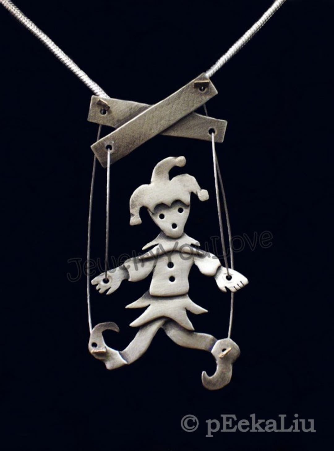 Marionette Necklace / Sterling Silver Joker Marionette
