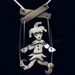 Marionette Necklace / Sterling Silver Joker Marionette (puppet) Necklace    -   Jester