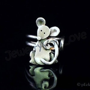 Adjustable Sterling Silver Mouse Ring - Molly