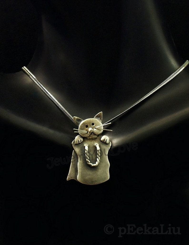 Cat Necklace / Sterling Silver Pet Cat Necklace Cat in the Etsy