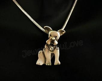 French Bull Dog Necklace / Sterling Silver Dog /pet French Bull Dog Necklace - Bubba