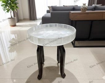 Handmade Selenite Stone Table Tray, Sunburst Decor