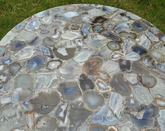 Handmade Agate Table Top: Natural Stone Inlay, Round Kitchen Table