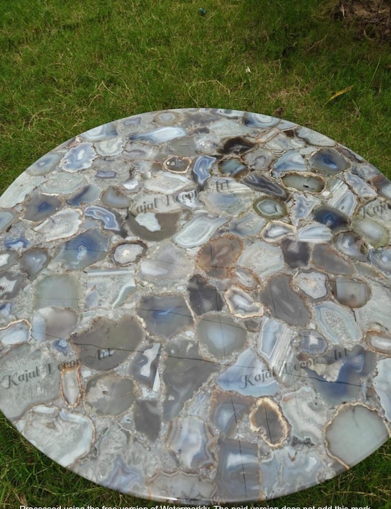 Handmade Agate Table Top: Natural Stone Inlay, Round Kitchen Table