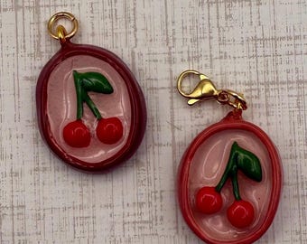 Handmade Pressed Cherry Charm | Nostalgic Dessert Bag Keychain Accessory