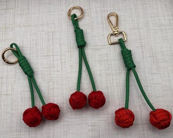 Paracord Cherry Keychain | Handmade Knot Keychain | Playful Red Charm Accessory