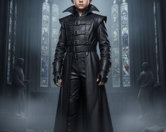 Kids/Boys Gothic Futuristic Leather Trench Coat | Cyberpunk Steampunk Cosplay Costume Overcoat