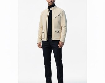 Mens Genuine Suede Leather Cafe Racer Jacket: Retro Biker Style
