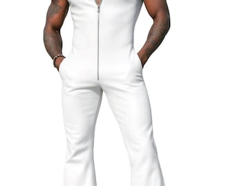 Men's Sheepskin Genuine Leather 1PC Jumpsuit, Slim Fit Party Festivle Wear