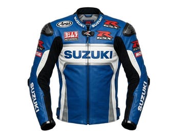 Suzuki Motorcycle Cowhide Leather Jacket – Heavy Duty Racing Leather Protective Gear CE Level 2