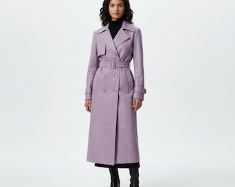 Women's Genuine Suede Leather Trench Coat: Party/Club Street Wear Long Longcoat Winters Fashion