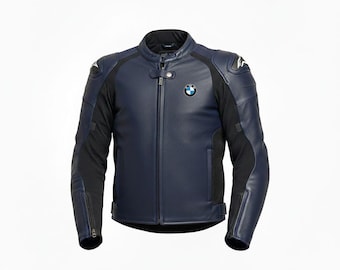 Mens BMW Motorcycle Leather Track Jacket, CE Level 2 Protection