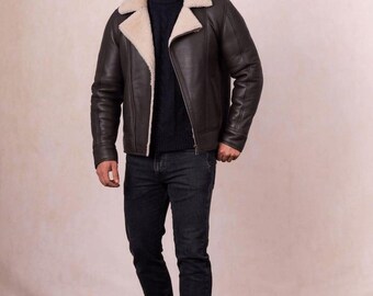 Mens Handmade Lambskin Leather Bomber Jacket With Fur Collar Vintage/Urban Style Fashion Wear