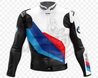 Alpino GP-Teck BMW Sports Racing Leather Jacket Moto, With Hump CE Level 2 Protection