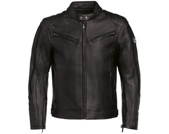 Chaqueta de moto BMW para hombre de piel de vacuno: estilo Cafe Racer vintage.