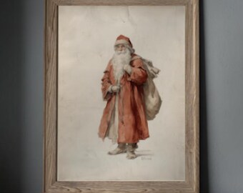 Vintage Santa Claus Art Print | Cozy Christmas Wall Art | Neutral Holiday Printable | Rustic Farmhouse Decor