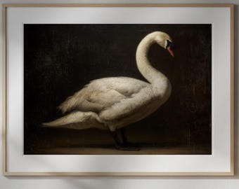 Vintage Swan Print | Antique Oil Painting Wall Art | Digital Download | Elegant Farmhouse Decor | Cottagecore Printable