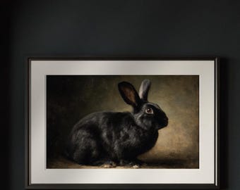 Black Rabbit Wall Art Print, Minimalist Animal Decor, Easter Bunny Art, Wildlife Printable