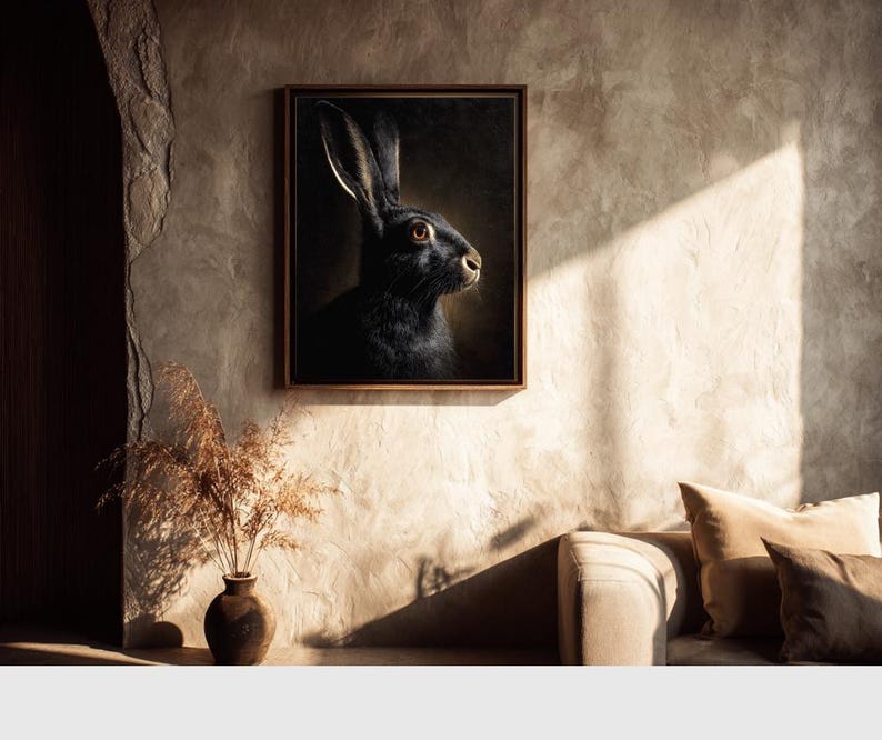 Black Rabbit Set Design Black Rabbit Wall Art Print, Moody Bunny Illustration, Minimalist ...