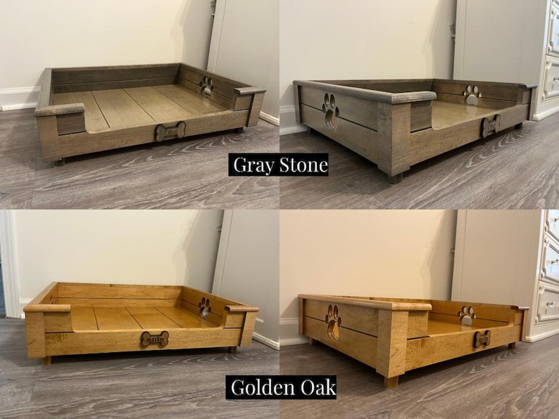 Handmade Rustic Wooden Dog Bed With Paw Print & Engraved Nameplate - Etsy - Rustic Wooden Dog Beds