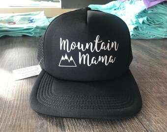 Ladie's Trucker Hat Mountain Mama | Surf style Trucker Hat | Mountain Trucker Hat | Womens black trucker hat | Great Gift for Mom