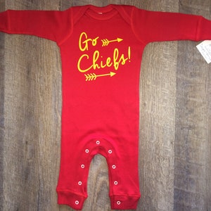 So Cute Baby Long Sleeve One Piece Pajamas KC baby outfit Go Chiefs Infant sleeper KC Baby Outfit Super Bowl image 1