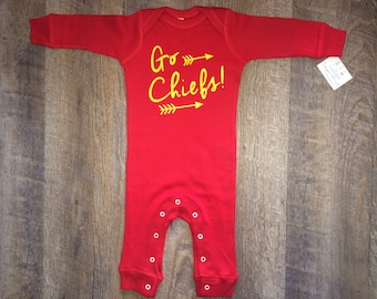 So Cute! Baby Long Sleeve One Piece Pajamas | KC baby outfit | Go Chiefs Infant sleeper | KC Baby Outfit | Super Bowl