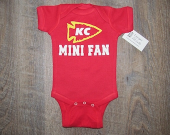 KC Mini Fan Infant Bodysuit | KC Football Jersey Baby Onepiece | Kansas City Chiefs Baby One Pc | Love Kansas City Baby Gifts | Chiefs Baby