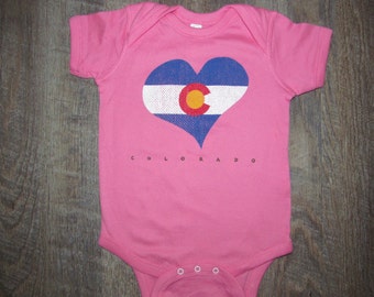 Colorado Heart One peice Bodysuit Romper | CO Love | Made in CO Baby pajamas | Great Baby Shower Gift | Colorado Baby Clothes |Colorado Flag