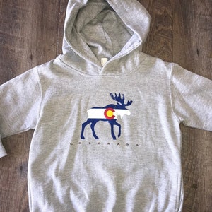 So cute! Kid&#39;s Colorado Hoodie | Colorado Flag Moose Sweatshirt | Soft Comfy Fleece | Toddler & Youth Hoodie | Mountains Sweatshirt Hoodie