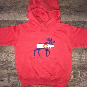 So cute! Kid&#39;s Colorado Hoodie | Colorado Flag Moose Sweatshirt | Soft Comfy Fleece | Toddler & Youth Hoodie | Mountains Sweatshirt Hoodie