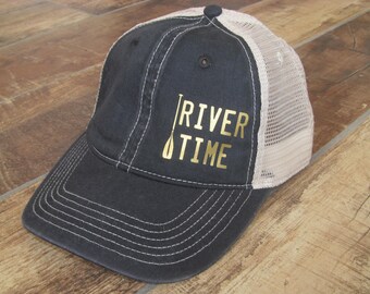 Rafting Trucker Hat | Cool Trucker Hat | River Rafting Kayaking Camping | Black with contrast stitching | Summer Rafting Hat