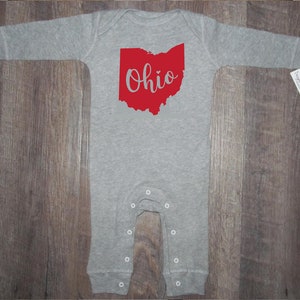So Cute! Ohio Long sleeve Infant One piece Coverall | Ohio Baby Pajamas  | Perfect Ohio Baby Shower Gift | Newborn | Long Sleeve Baby