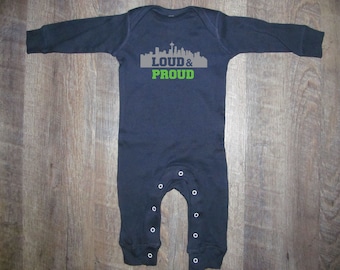 So Cute! Seahawks Long sleeve Infant One piece Coverall sleeper | Pajamas Football Jersey | Seattle Baby Football Romper | Seattle Baby Gift