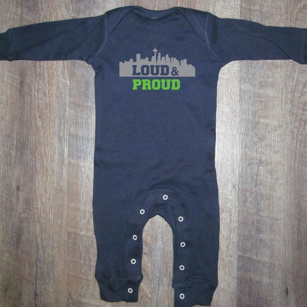 So Cute! Seahawks Long sleeve Infant One piece Coverall sleeper | Pajamas Football Jersey | Seattle Baby Football Romper | Seattle Baby Gift