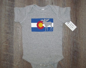 Super cute Colorado Flag Baby One piece Bodysuit | Moose Infant Romper Pajamas | Mountains Colorado | Colorado Kids Baby clothes | CO Baby