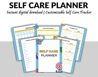 Self-Care Planner | Editable Wellness Journal, Habit Tracker (Digital Download)