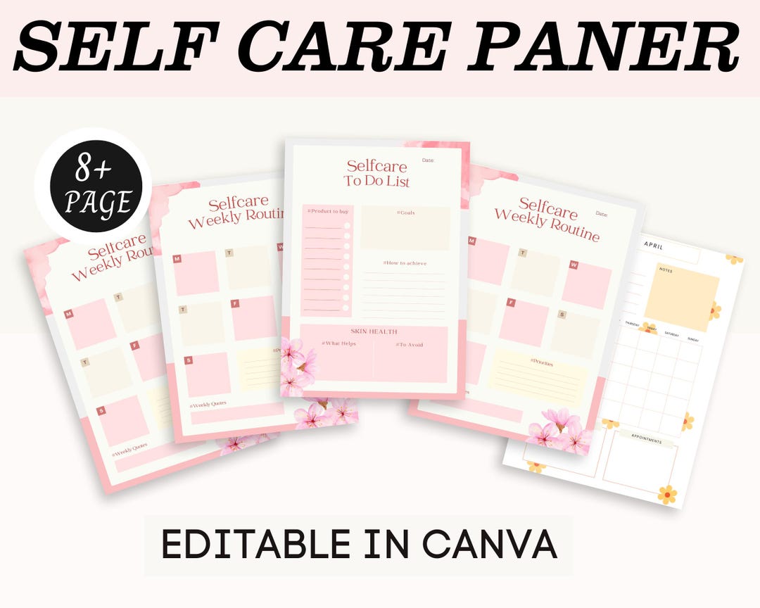 Editable Self Care Planner | Weekly Routine Canva Template (PDF) - Etsy