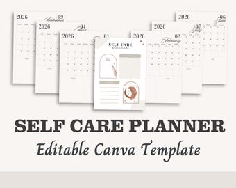 Self Care Planner | Editable Canva Template, Wellness Journal (PDF Instant Download)