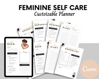 Feminine Self-Care Planner | Canva Template, Wellness Journal (Digital)