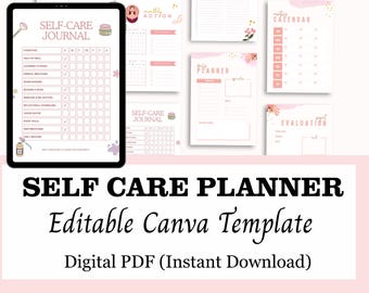 Self Care Planner | Editable Wellness Journal, Habit Tracker (Digital Download)