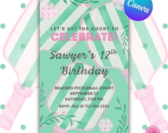 Pickleball Birthday Invitation: Tween Sports Party, Editable Digital Download