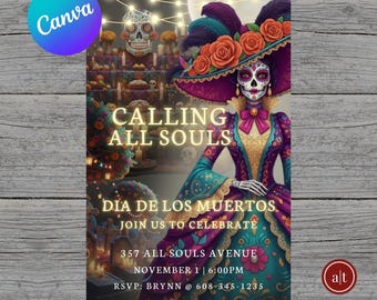 Día de los Muertos Invitation: Sugar Skull, Catrina (Digital Download)