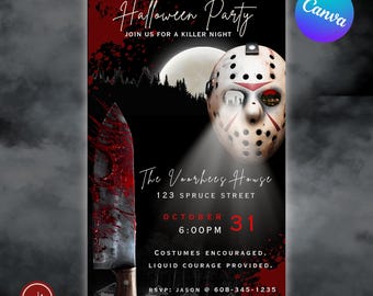 Invitación a una fiesta de Halloween de terror (descarga digital editable)