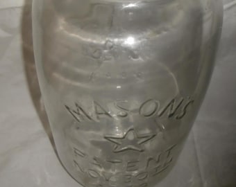 Vintage 3 Gal. Clear Glass Eagle Star Mason Jar Patent Nov 30th 1858 Farmhouse Decor