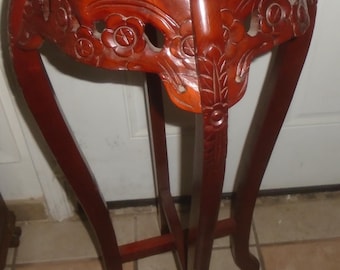 Hand Carved Rosewood Marble Top Lotus Pedestal Plant Stand