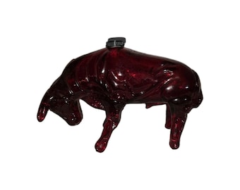 Vintage Red Glass Bull Decanter – Heavy Art Glass Bar/ Man Cave/ Southwest Decor