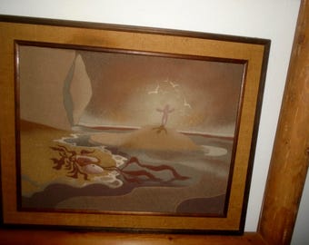 Unique Ocean Impression Sand Painting Beach Seascape California Artist Signed